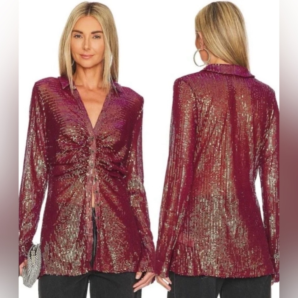 FREE PEOPLE SEQUIN BLOUSE - Picture 2 of 8